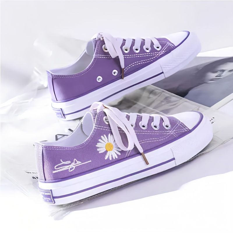 Embroidery Canvas - Женские кеды с вышивкой хризантем, осенние