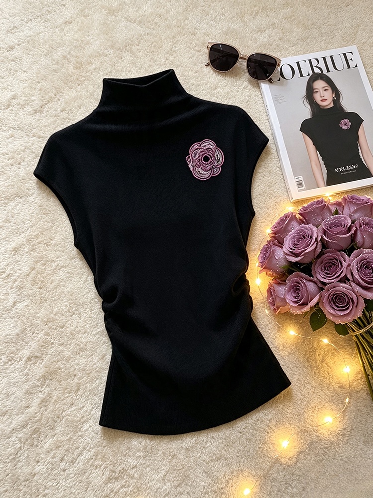 Embroidery Shirt - Элегантная черная женская летняя футболка без