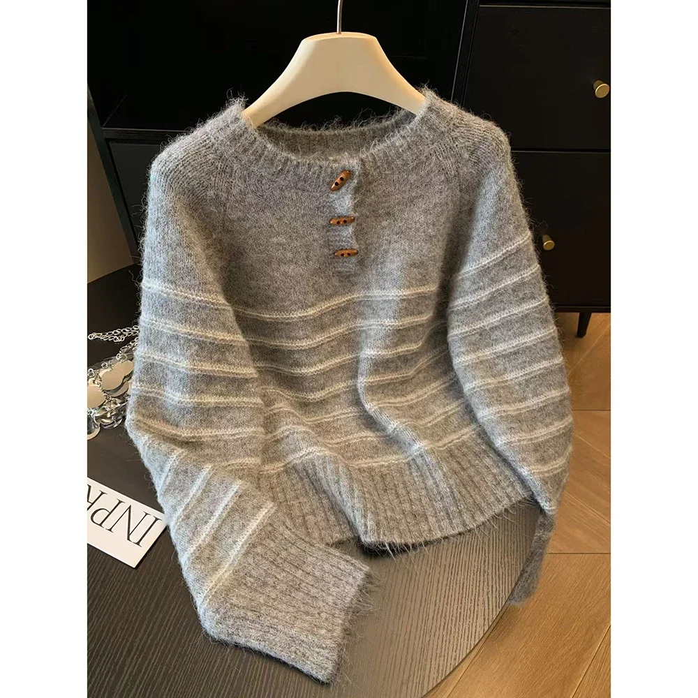 Embroidery Shirt - Женский полосатый свитер из шерсти и