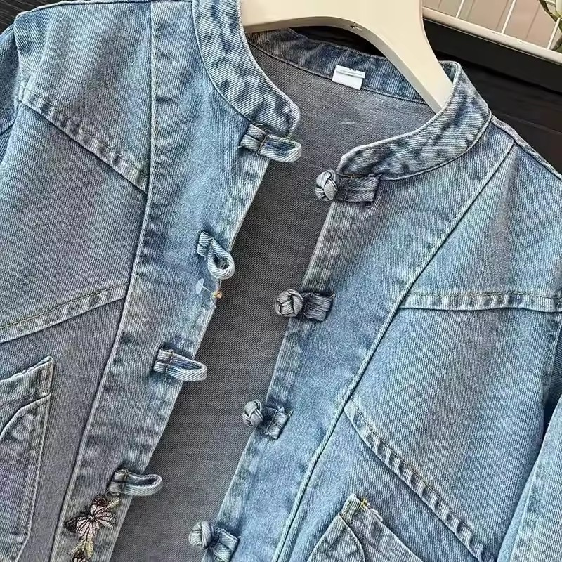 Embroidery Jacket Jeans - 2024, весна-осень, новая модная джинсовая куртка,