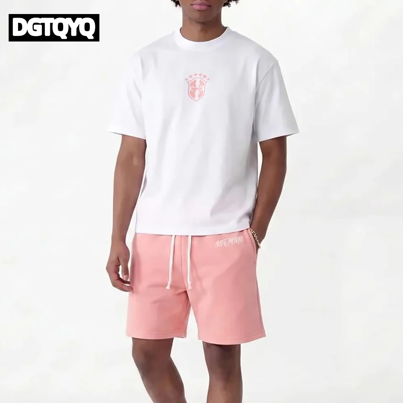 Embroidery Shirt - Мужской летний комплект: новые розовые вышитые