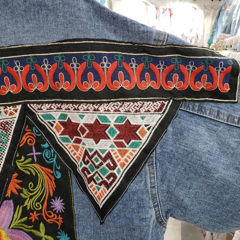 Embroidery Jacket Jeans - Винтажная синяя джинсовая куртка с вышивкой