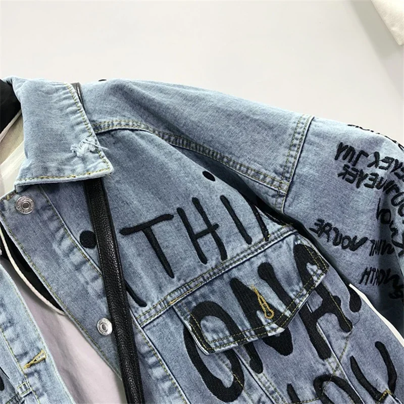 Осенняя корейская джинсовая ку – обзор и цена Embroidery Jacket Jeans