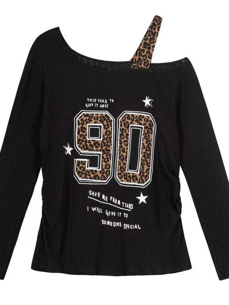 Женская футболка Y2K с леопард – обзор и цена Embroidery Shirt