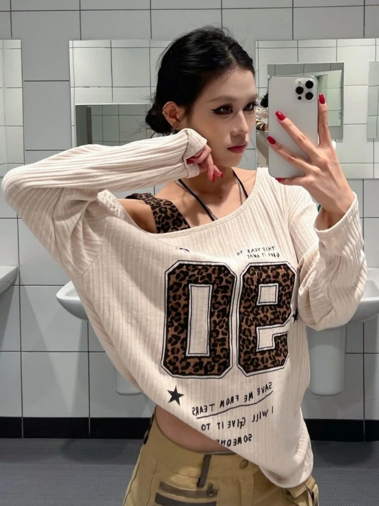 Женская футболка Y2K с леопард – обзор и цена Embroidery Shirt