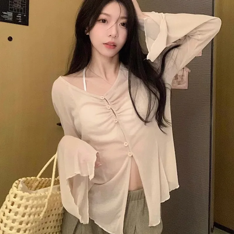 Прозрачная блузка с расклешенн – обзор и цена Embroidery Shirt